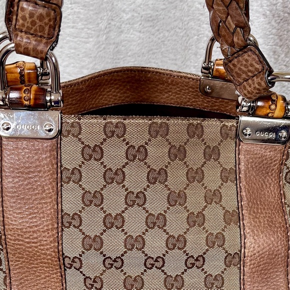 Auth GUCCI Bamboo GG Canvas Tote Bag Beige Brown Leather 232947 Used - Picture 4 of 16